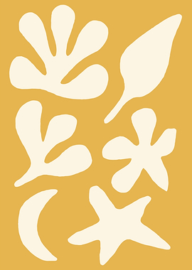 Abstract Floral Shapes on Yellow Background