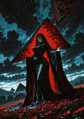 Neriah - Red Pyramid Woman in Dark Landscape