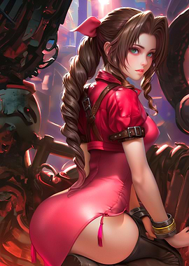Aerith Gainsborough in a Red Dress
