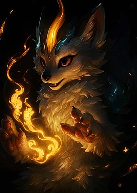 Magical Fox with Golden Flames