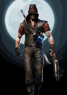 Steampunk Gunslinger in Moonlight