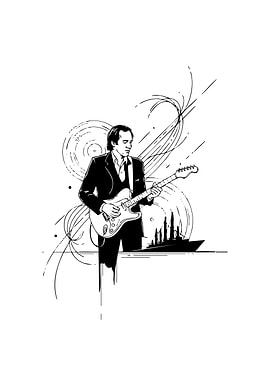 Guitarist in Black and White Illustration