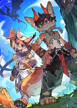 Anthropomorphic Fox Characters with Dragon