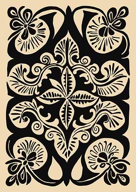 Floral Ornament in Black and Beige