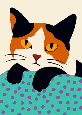 Calico Cat Resting on Cozy Bed