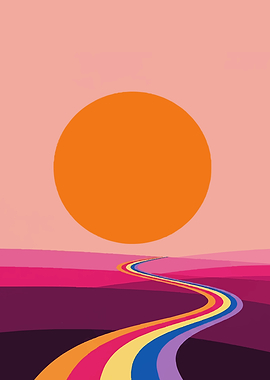 Retro Rainbow Road to the Sun