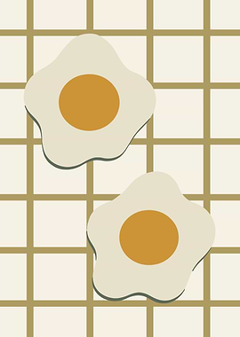 Two Fried Eggs on Grid Background