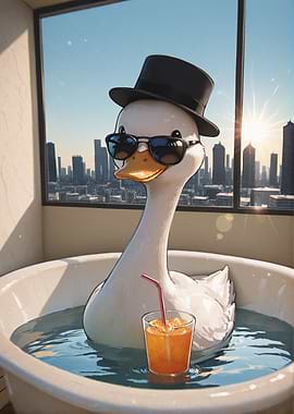 Duck in Tub with City View