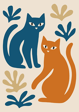 Abstract Cats and Foliage Illustration