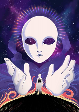 Cosmic Entity with Figure on Hill