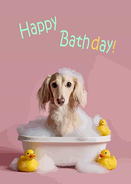 Happy Bathday Dog with Rubber Ducks