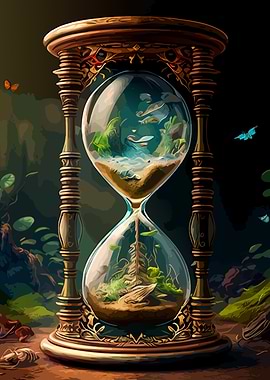 Hourglass with miniature ecosystems inside