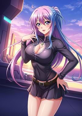 Anime Girl with Pink and Blue Hair