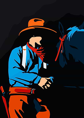 Cowboy and Horse in the Dark