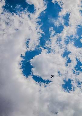 Airplane in Blue Sky with Clouds