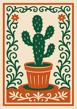 Cactus in Pot with Floral Border