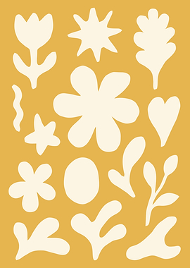 Abstract Floral Shapes on Mustard Background