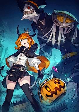 Halloween Anime Girl with Pumpkin