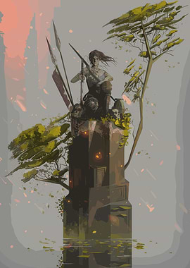 Warrior Queen on Ancient Structure