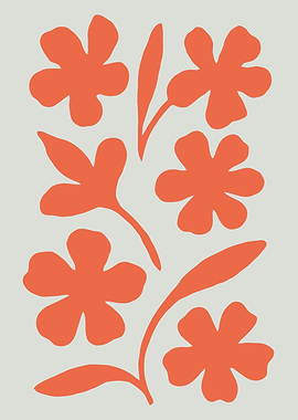 Orange Floral Pattern on Light Gray