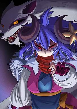Horned Girl with Wolf Spirit