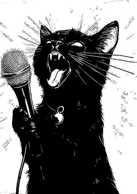 Singing Black Cat with Microphone