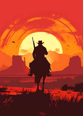 Cowboy Silhouette at Sunset
