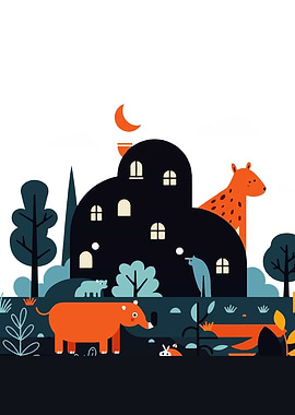 Stylized Animal Landscape at Night