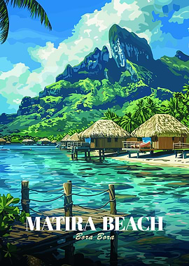Matira Beach, Bora Bora Illustration