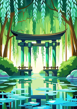 Japanese Torii Gate in Lush Nature Metal Wall Print Art