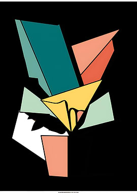 Abstract Geometric Floral Arrangement on Black