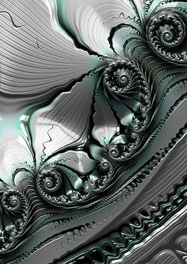 Metallic Fractal Art with Spirals and Curves