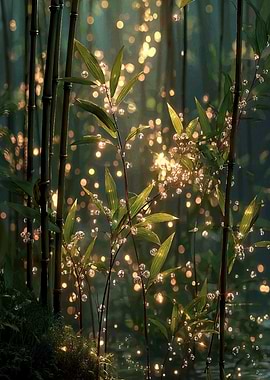 Bamboo Forest with Sparkling Lights