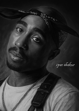2Pac Shakur Portrait in Black and White