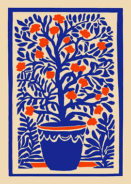 Orange Tree in Blue Pot Illustration