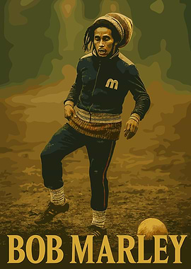 Bob Marley playing football illustration