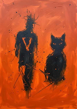 Abstract Man and Cat Painting