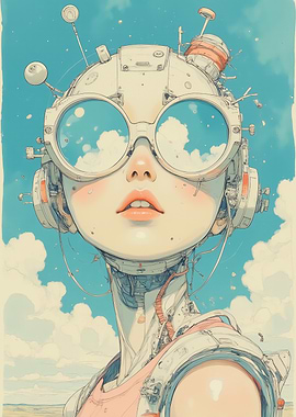 Cyborg Girl with Sky Reflection