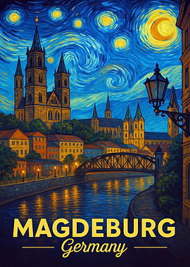 Magdeburg Germany Starry Night Painting