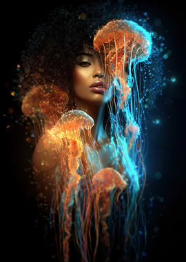 Woman with Jellyfish Digital Art