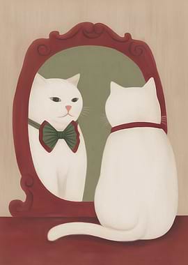 Cat Looking in Mirror with Bowtie