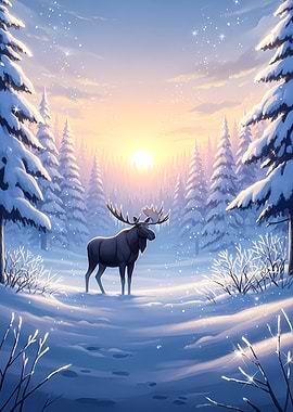 Moose in Winter Wonderland