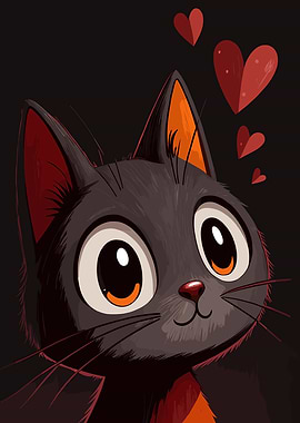 Cartoon Cat with Hearts
