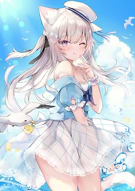 Girl with Cat Ears and Seagull