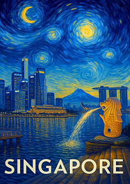 Singapore Skyline Van Gogh Style