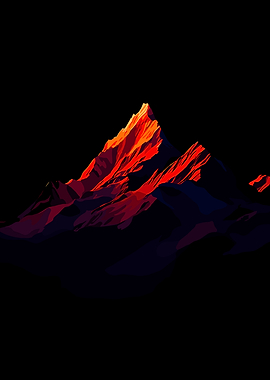 Red Mountain Peak on Black Background