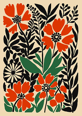 Floral Illustration with Red Flowers