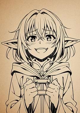 Anime Elf Girl Line Art Portrait