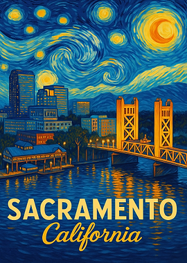 Sacramento California Starry Night Art