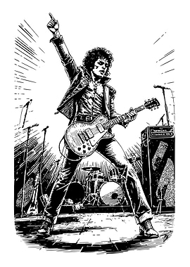 Rockstar Guitarist Ink Illustration